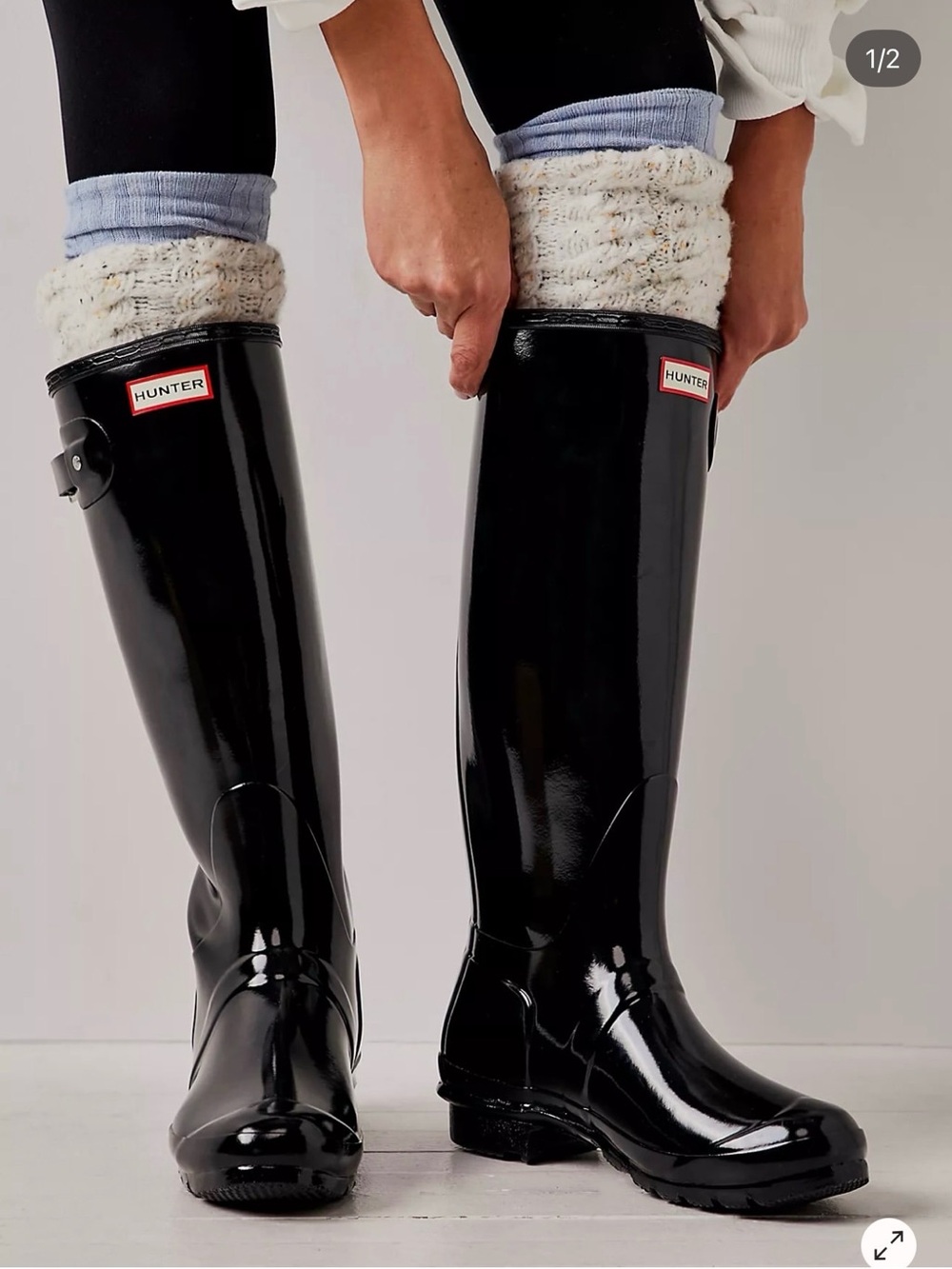 Hunter Black Gloss Knee-High Rain Boots